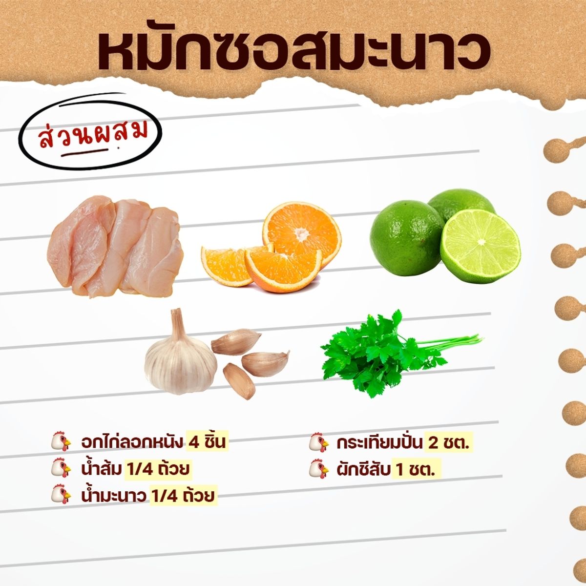 สูตรหมักอกไก่ หมักซอสมะนาว