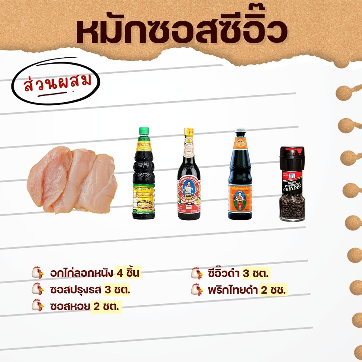 สูตรหมักอกไก่ หมักซอสซีอิ๊ว