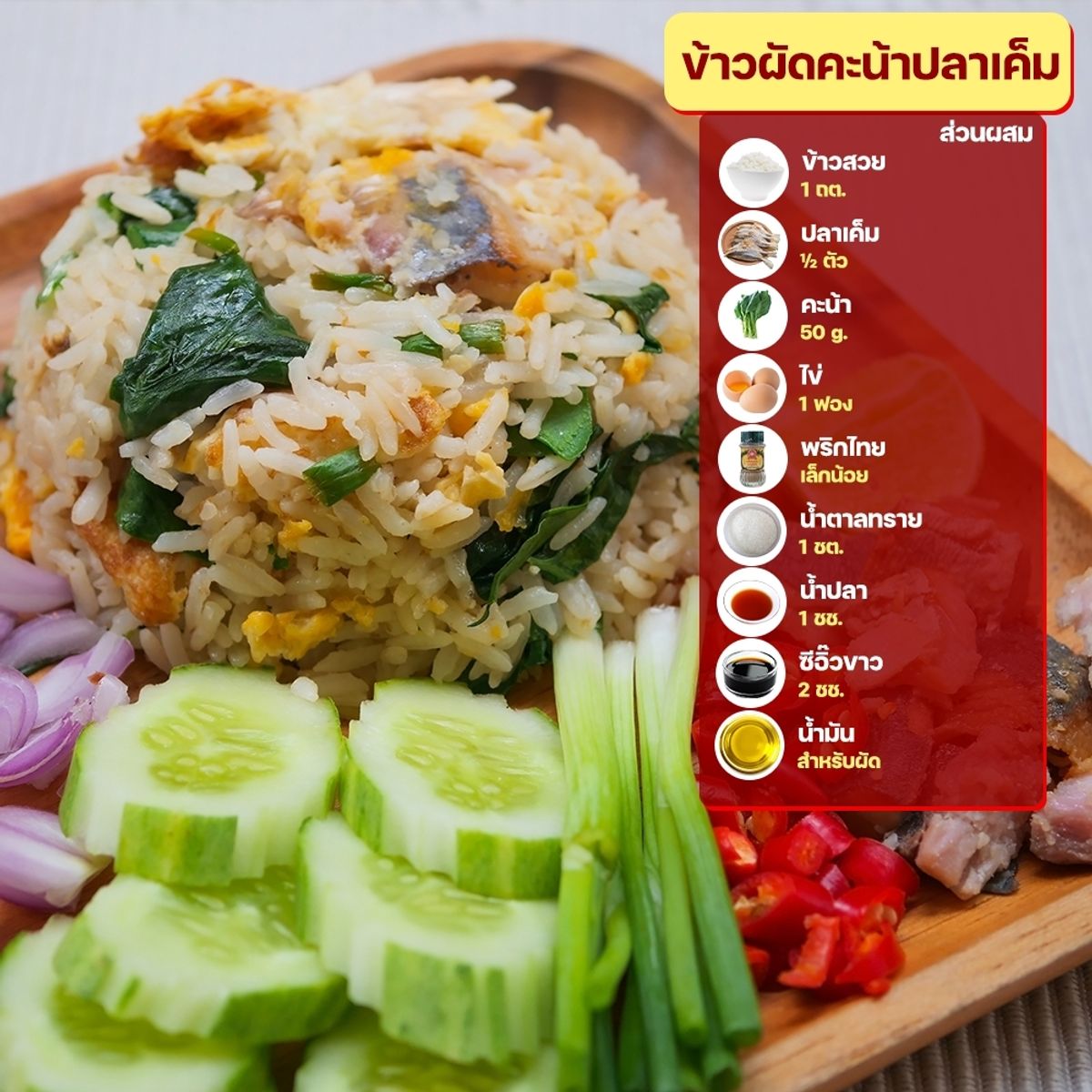 สูตรข้าวผัดรสเผ็ด : ข้าวผัดคะน้าปลาเค็ม