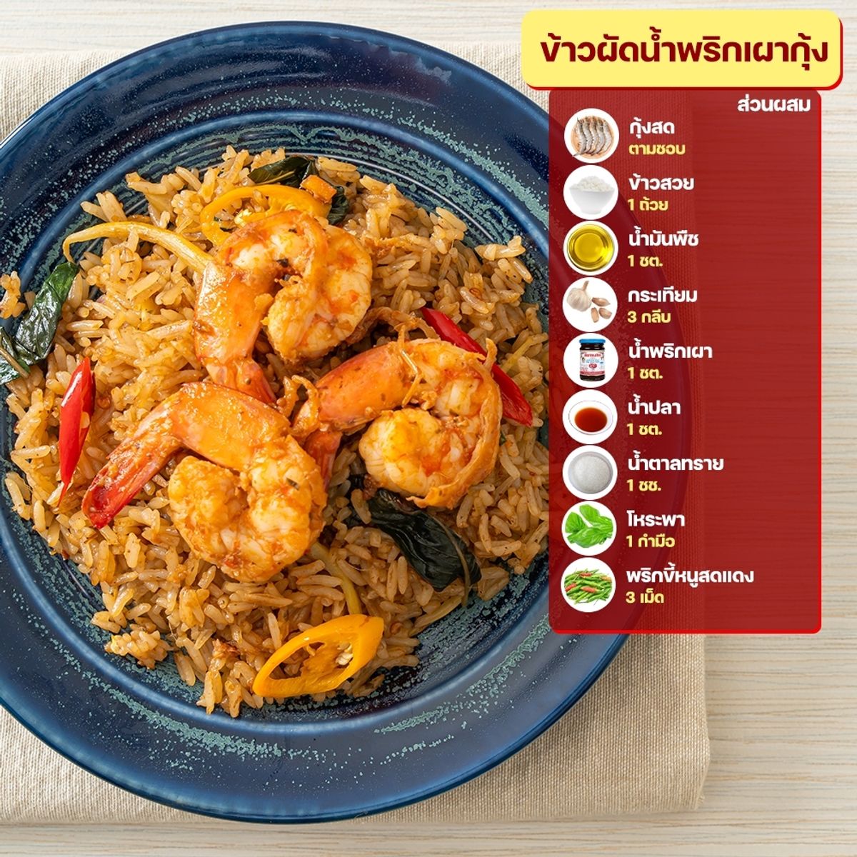 สูตรข้าวผัดรสเผ็ด : ข้าวผัดน้ำพริกเผากุ้ง